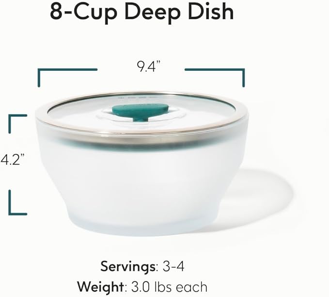 Anyday 8-Cup Microwave Cookware & Glass Container with Glass Lid, Plastic-Free Deep Food Storage | Stackable Airtight Steamer with Vented Lid for Microwave-Safe Reheating, Steaming Vegetables & Rice-CubbioJoy