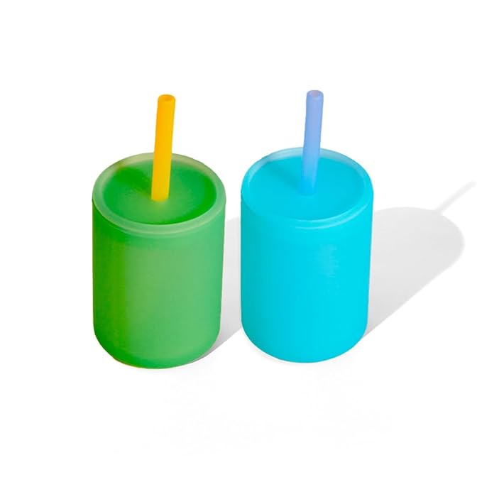 Avanchy Silicone Training Sippy Cup with Straw Lid – Tiny Cup for Babies 6+ Months to Toddlers 1 Year Old – 5 oz Infant Water Cup for Baby Led Weaning, See-Thru Green-CubbioJoy