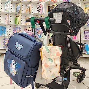 Baby Stroller Hooks Bag Hooks for Hanging Diaper Bags Multipurpose Hooks for Grocery Shopping Bags Premium Vegan Leather Pram Straps 2 Pcs (Green)-CubbioJoy