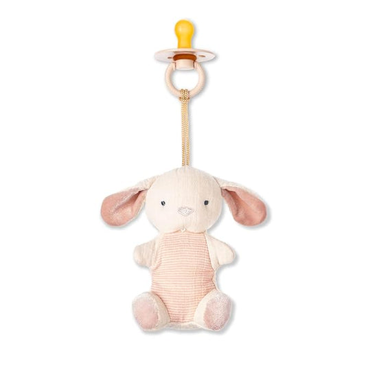 Itzy Ritzy Pacifier & Lovey Set - Natural Rubber Pacifier with Stuffed Animal Lovey - Detachable Plush Bunny Binky Holder & Coordinating Natural Rubber Binky, Ideal for Ages 0-6 Months (Bunny)-CubbioJoy