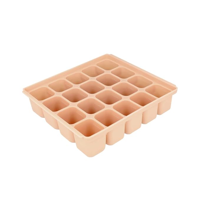 Baby Food Storage Silicone Cubes with Clip-On Lid Freezer Tray Baby Food Soups Purees Ice Easy and Safe Design Made in Korea (20 Sand Beige)-CubbioJoy