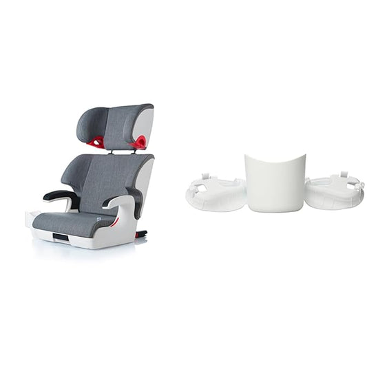 Clek Oobr High Back Booster Car Seat with Rigid Latch, Cloud & Foonf/Fllo Drink Thingy Cup Holder, White-CubbioJoy