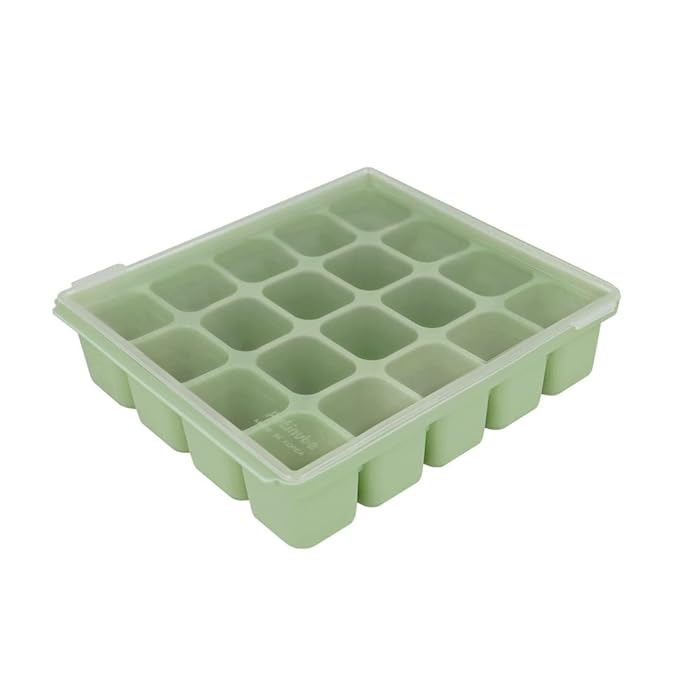 Baby Food Storage Silicone Cubes with Clip-On Lid Freezer Tray Baby Food Soups Purees Ice Easy and Safe Design Made in Korea (20 Celadon Green)-CubbioJoy