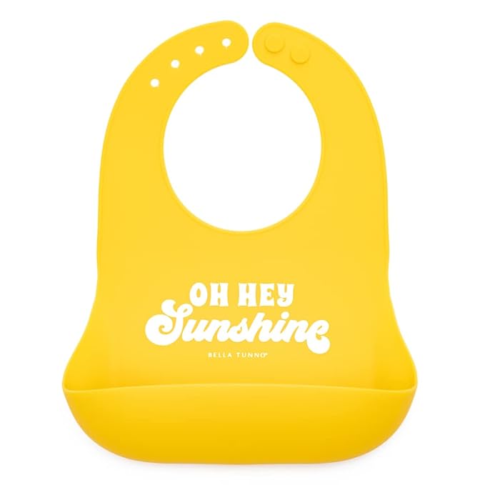 Baby Bib for Eating by Bella Tunno, Waterproof Silicone Bib with Large Food Catcher, Adjustable Fit for Babies 4-12 months & Toddlers 1-3 Years, Boys & Girls, Oh Hey Sunshine-CubbioJoy