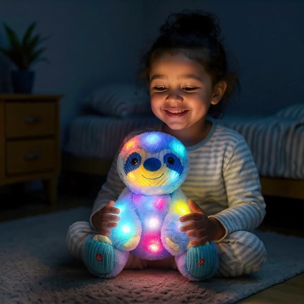 Cuteoy Light-up Singing Plush Blue Sloth LED Musical Stuffed Animal Adjustable Volume Lullaby Plushies Birthday Christmas Toy Gifts for Kids Toddler Girls, 13"-CubbioJoy