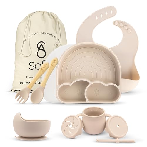 All In One Silicone Feeding Set - Safe for 6-12 Months - Non-Toxic Baby Led Weaning Supplies - Toddler Self Feeding Utensils - BPA-Free - Mess Free Essentials-CubbioJoy