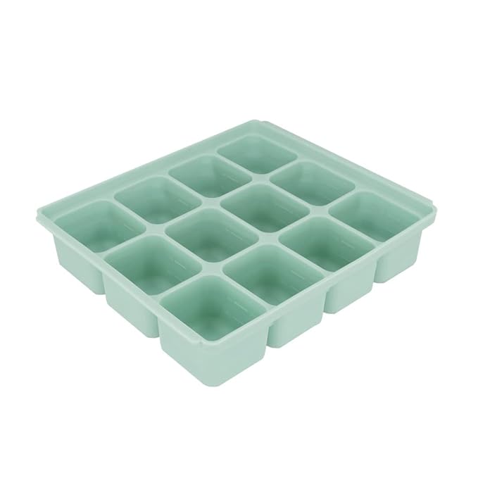 Baby Food Storage Silicone Cubes with Clip-On Lid Freezer Tray Baby Food Soups Purees Ice Easy and Safe Design Made in Korea (12 Ocean Blue)-CubbioJoy
