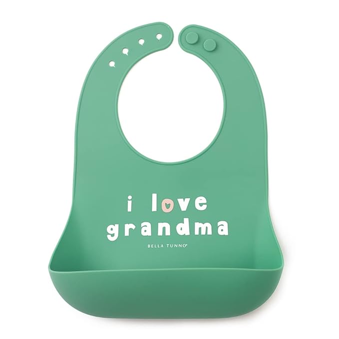 Bella Tunno Baby Bib for Eating, Waterproof Silicone Bib with Large Food Catcher, Adjustable Fit for Babies 4-12 months & Toddlers 1-3 Years, Boys & Girls, I Love Grandma-CubbioJoy
