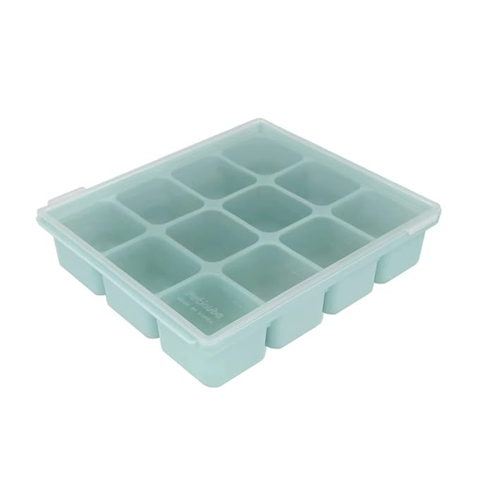 Baby Food Storage Silicone Cubes with Clip-On Lid Freezer Tray Baby Food Soups Purees Ice Easy and Safe Design Made in Korea (12 Ocean Blue)-CubbioJoy