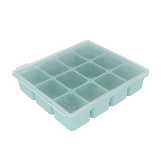 Baby Food Storage Silicone Cubes with Clip-On Lid Freezer Tray Baby Food Soups Purees Ice Easy and Safe Design Made in Korea (12 Ocean Blue)-CubbioJoy