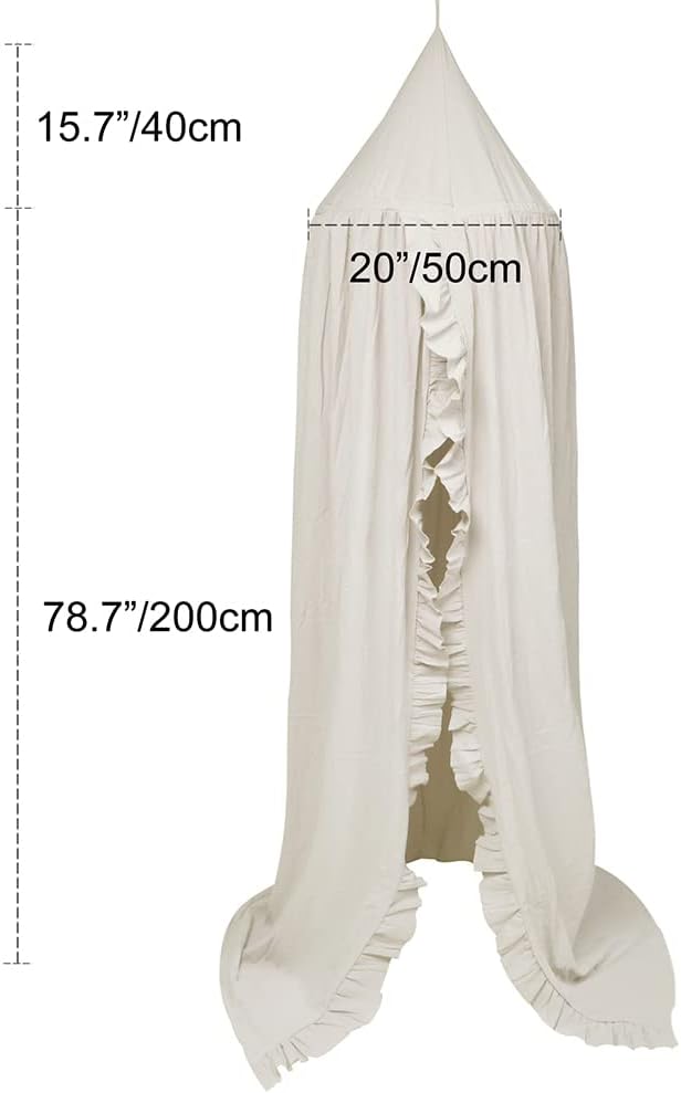 Bed Canopy with Frills Reading Nook Game Tent for Kids Boho Hanging Net Play Room Decor(Beige)-CubbioJoy