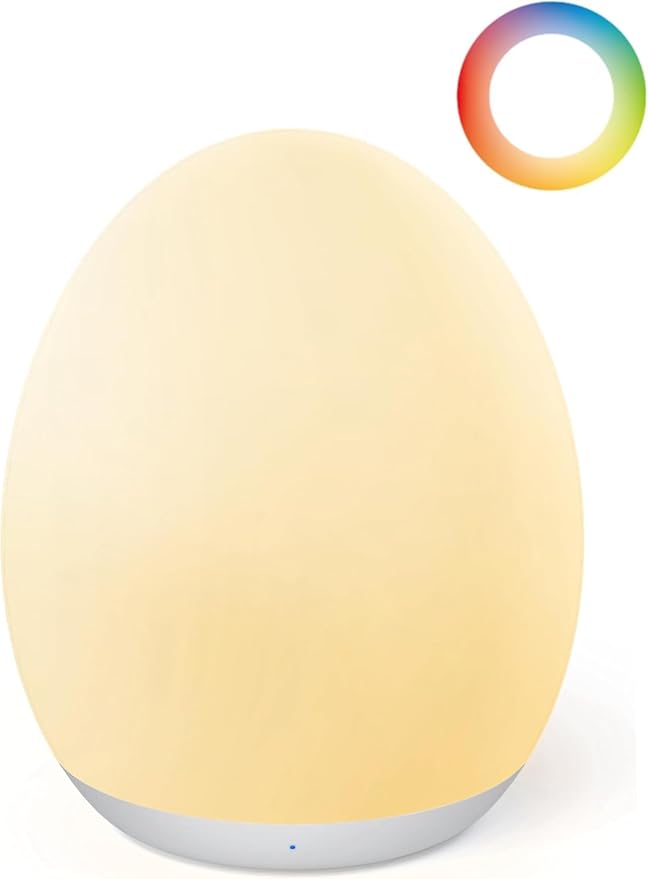 JolyWell Night Light for Kids, Baby Egg Light with 7 Colors Changing Mode & Stepless Dimming, Nursery Night Lamp BPA Free,Rechargeable Egg Night Light for Breastfeeding 1h Timer & Touch Control-CubbioJoy