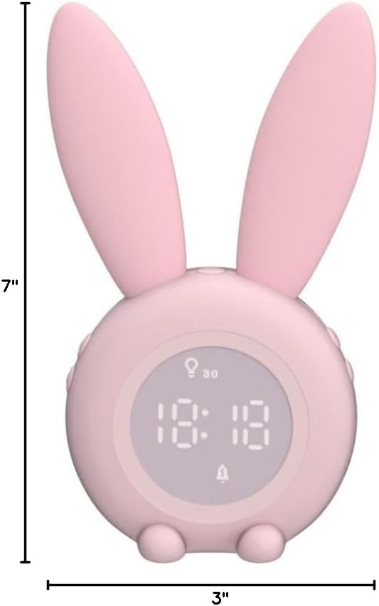 KDtech Kids Alarm Clock with Night Light 6 Ringtones, Cute Pink Bunny Digital Alarm Clock for Kids, Touch Control and Rechargeable Sleep Trainer Clock for Boys Girls Bedroom-CubbioJoy