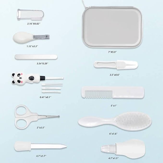 Baby Grooming Kit, 15 in 1 Portable Baby Safety Care Set with 01 Hair Brush Comb Nail Clipper Nasal Aspirator etc for Nursery Newborn Infant Girl Boys Keep Clean(White)-CubbioJoy