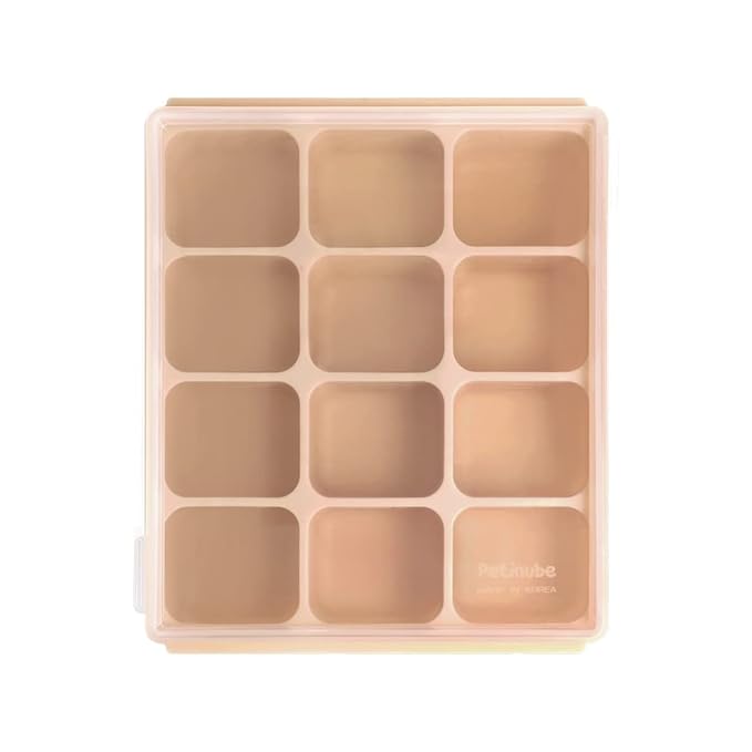 Baby Food Storage Silicone Cubes with Clip-On Lid Freezer Tray Baby Food Soups Purees Ice Easy and Safe Design Made in Korea(12 Sand Beige)-CubbioJoy