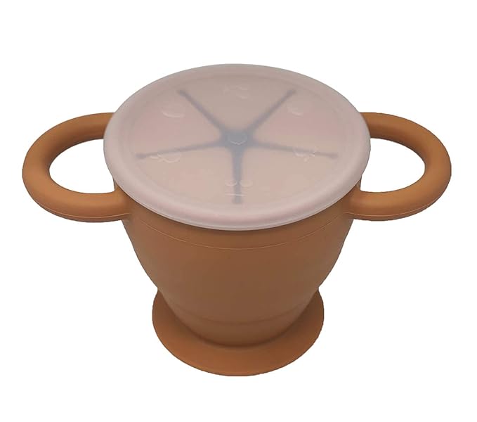 BraveJusticeKidsCo | Snack Attack II Snack Cup | Collapsible Silicone Snack Container | Toddler and Baby Snack Catcher Lid (Honey Ginger)-CubbioJoy