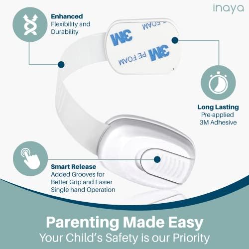 5-Pack Child Proof Cabinet Latches for Drawers, Cupboards, Fridge Toilet Seat, Dishwashers, Trash Can, Up to 37lb Pull Force - Adjustable Length, 3M Adhesive, No Drilling Child Safety Locks, White-CubbioJoy