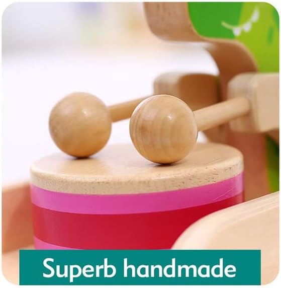 Baby Gift Wooden Toddler Pull Toy, Crocodile Drum Tapping Children's Toy, Baby dragging and Learning to Walk, Rope Traction Rope Crawling for Toddlers Ages 1+-CubbioJoy