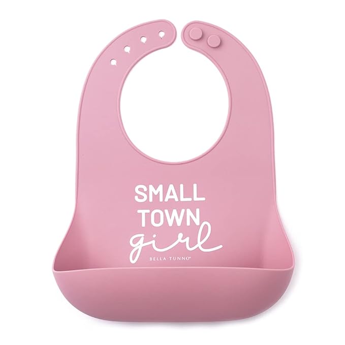 Bella Tunno Baby Bib for Eating, Waterproof Silicone Bib with Large Food Catcher, Adjustable Fit for Babies 4-12 months & Toddlers 1-3 Years, Boys & Girls, Small Town Girl-CubbioJoy