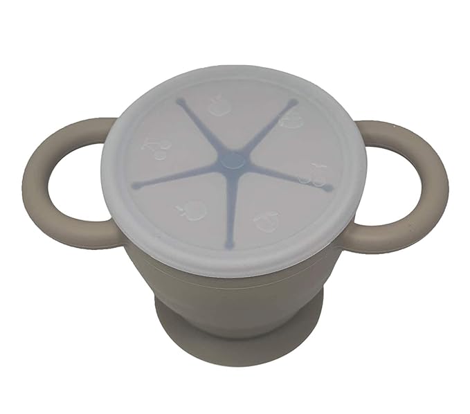BraveJusticeKidsCo | Snack Attack II Snack Cup | Collapsible Silicone Snack Container | Toddler and Baby Snack Catcher Lid (Fog)-CubbioJoy