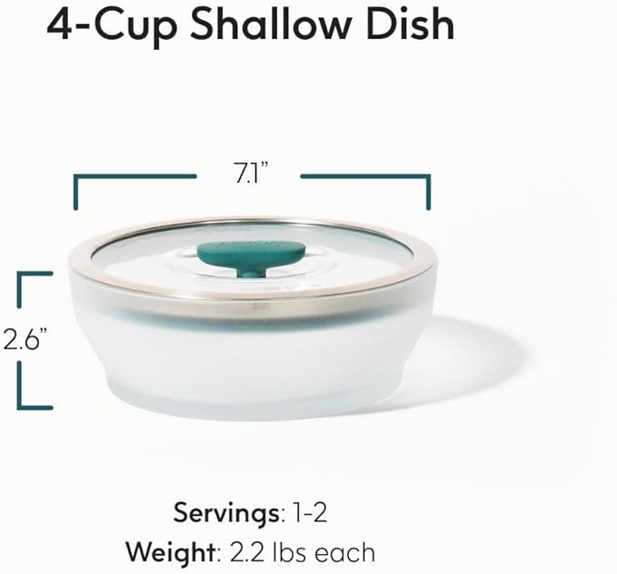 Anyday 4-Cup Microwave Cookware & Glass Container with Glass Lid, Plastic-Free Shallow Food Storage | Stackable Airtight Steamer with Vented Lid for Microwave-Safe Reheating, Steaming Vegetables-CubbioJoy