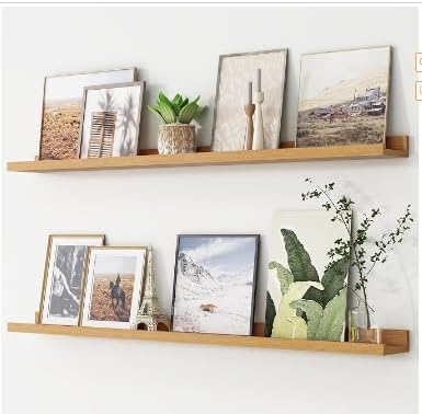 47.2 Inches Long Floating Shelves Wall Mounted, 2 Set Rustic Wall Shelf for Bedroom, Nursery Book Shelf with Lip, Picture Ledge Shelf for Wall Decor Living Room Bathroom Kitchen - Oak-CubbioJoy