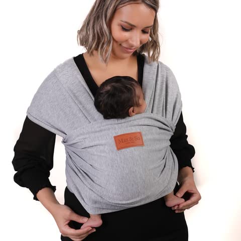 Baby Wrap Carrier - Premium Cotton Baby Carrier Wrap for Newborn to Toddler- Infant Carrier- Baby Holder One Size Fits All with Front Pocket (Grey) by Max&so-CubbioJoy