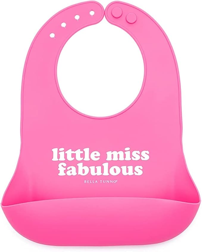 Baby Bib for Eating by Bella Tunno, Waterproof Silicone Bib with Large Food Catcher, Adjustable Fit for Babies 4-12 months & Toddlers 1-3 Years, Boys & Girls, Little Miss Fabulous-CubbioJoy