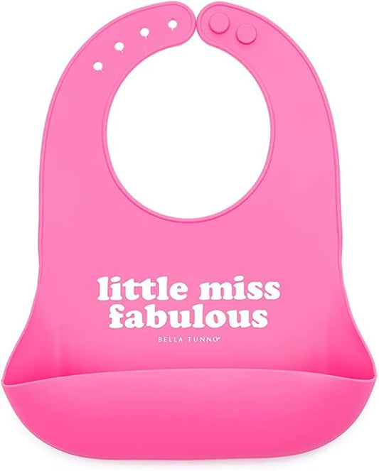 Baby Bib for Eating by Bella Tunno, Waterproof Silicone Bib with Large Food Catcher, Adjustable Fit for Babies 4-12 months & Toddlers 1-3 Years, Boys & Girls, Little Miss Fabulous-CubbioJoy