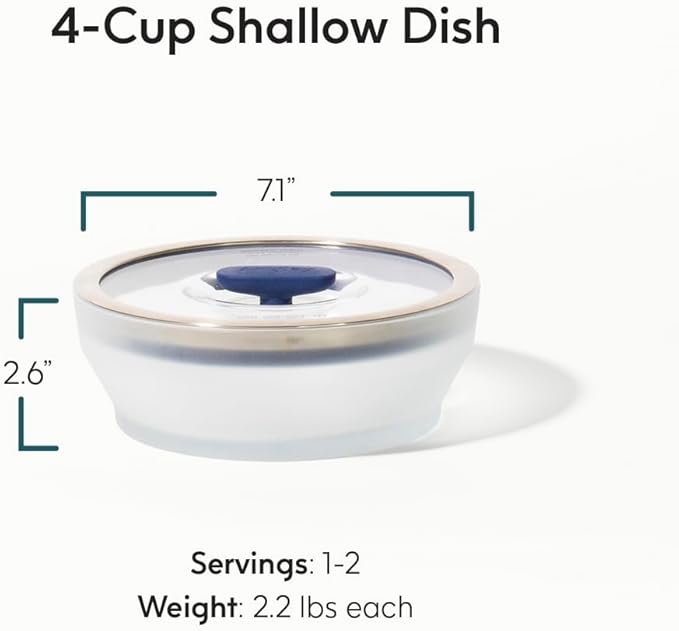 Anyday 4-Cup Microwave Cookware & Glass Container with Glass Lid, Plastic-Free Shallow Food Storage | Stackable Airtight Steamer with Vented Lid for Microwave-Safe Reheating, Steaming Vegetables-CubbioJoy