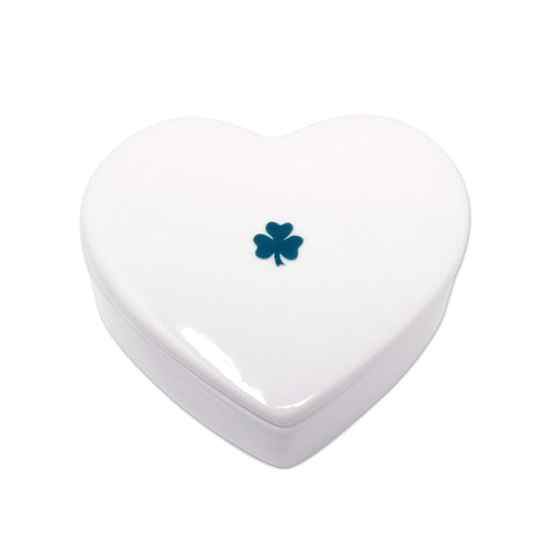 Baptism Gift, First Communion Gift, or Confirmation Gift, Handmade Heart Ceramic Keepsake Box with Irish Blessing and Shamrock in Green-CubbioJoy