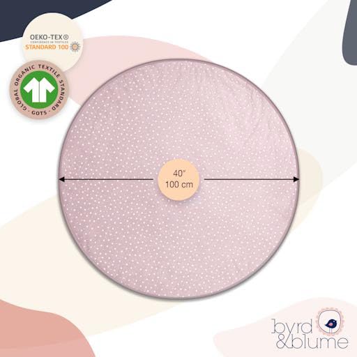 Byrd & Blume Round Baby Play Mat, Organic Cotton Soft Padded Nursery Floor Mat, Safe Hypoallergenic Baby Mat, Reversible, Foldable, Portable Infant Tummy Time Mat Fits Tents & Playpens (40"x40") Pink-CubbioJoy