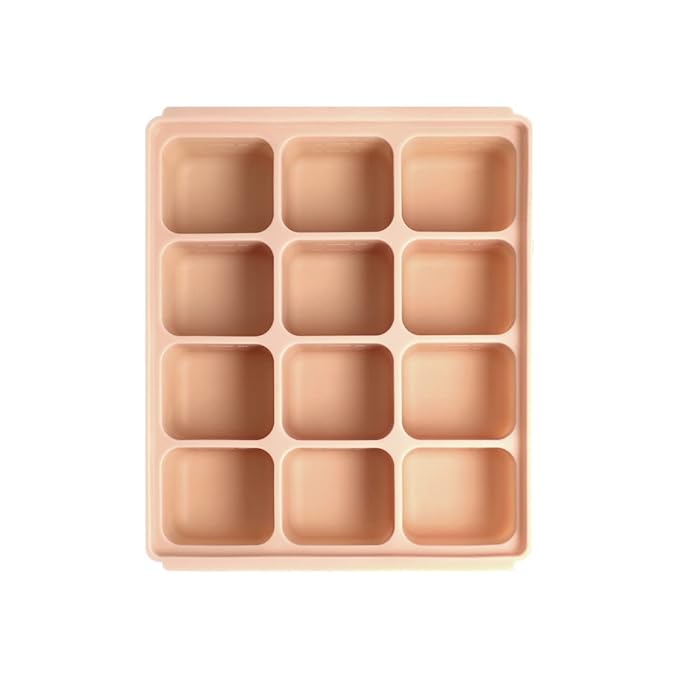 Baby Food Storage Silicone Cubes with Clip-On Lid Freezer Tray Baby Food Soups Purees Ice Easy and Safe Design Made in Korea(12 Sand Beige)-CubbioJoy