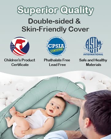 Baby Lounger - Infant Lounger for Newborn 0-24 Months, Pure Cotton Breathable Baby Nest Lounger Cover, Newborn Essentials for Baby Boys & Girls, Portable Baby Lounger for Home and Travel-CubbioJoy