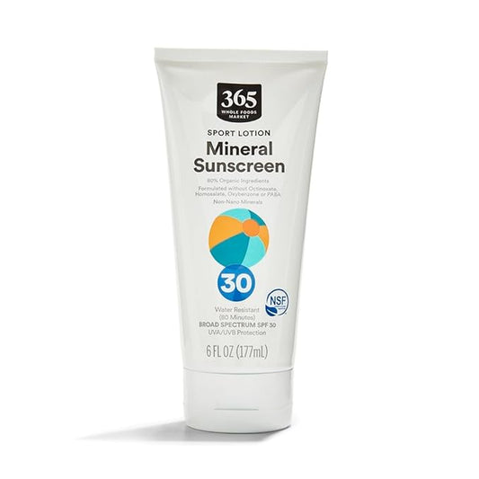 365 by Whole Foods Market, Sport Lotion Mineral Sunscreen, SPF 30, Water Resistant (80 Minutes), 6 Fl Oz-CubbioJoy