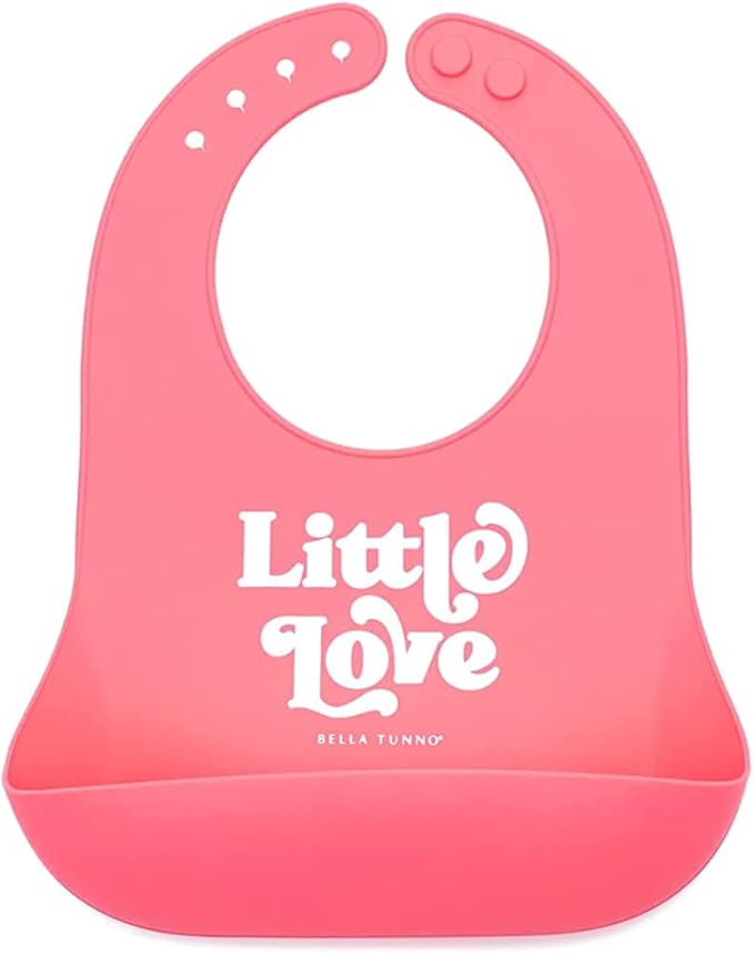 Baby Bib for Eating by Bella Tunno, Waterproof Silicone Bib with Large Food Catcher, Adjustable Fit for Babies 4-12 months & Toddlers 1-3 Years, Boys & Girls, Little Love-CubbioJoy
