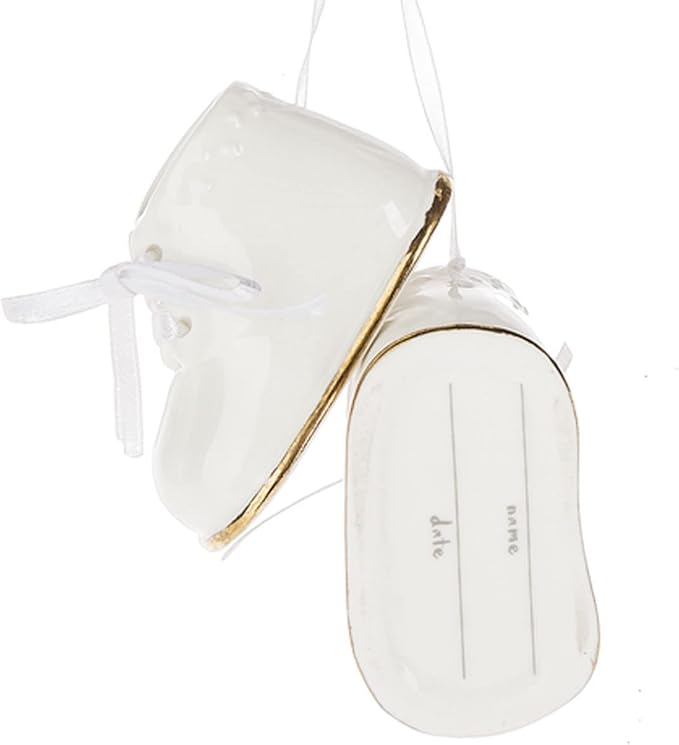 Ivory Baby Shoe Ornament Babys First Christmas Boy or Girl Ornament Cream Porcelain Baby Booties, Can Be Personalized, with Gift Box (2025)-CubbioJoy