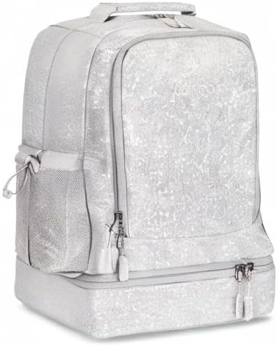 Bentgo Kids 2-in-1 Backpack & Insulated Lunch Bag - Glitter Designed 16” Backpack for School & Travel -, Durable, Water Resistant, Padded, & Large Compartments (Glitter Edition - Silver)-CubbioJoy