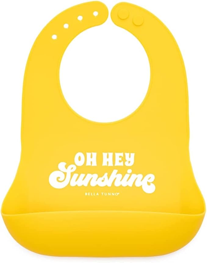 Baby Bib for Eating by Bella Tunno, Waterproof Silicone Bib with Large Food Catcher, Adjustable Fit for Babies 4-12 months & Toddlers 1-3 Years, Boys & Girls, Oh Hey Sunshine-CubbioJoy