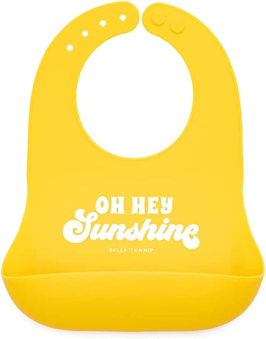 Baby Bib for Eating by Bella Tunno, Waterproof Silicone Bib with Large Food Catcher, Adjustable Fit for Babies 4-12 months & Toddlers 1-3 Years, Boys & Girls, Oh Hey Sunshine-CubbioJoy