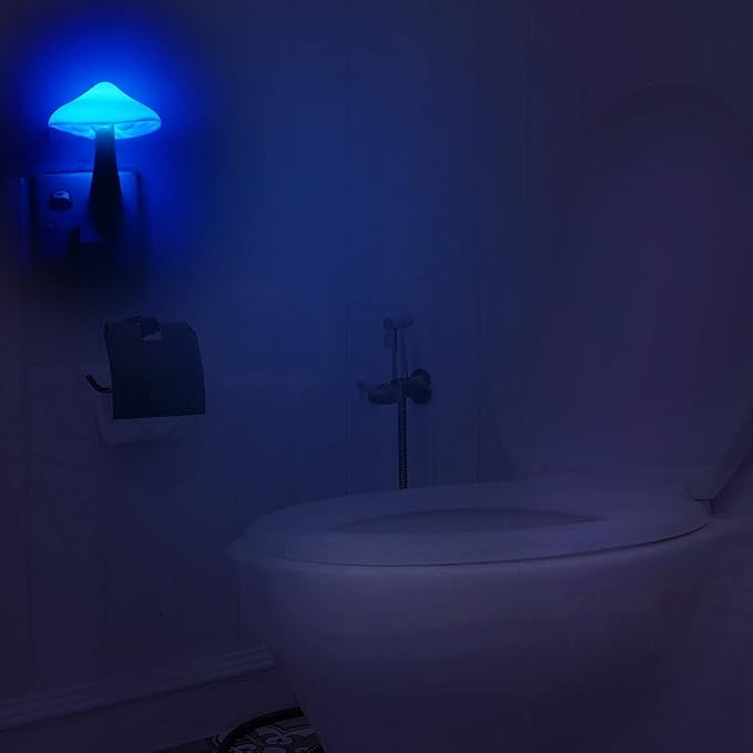 2Pack Sensor LED Night Light Plug in Lamp Mushroom Nightlight Cute Night Lights for Adults Kids Bedroom, Bathroom,Toilet,Hallway,Stairs,Kitchen Blue-CubbioJoy