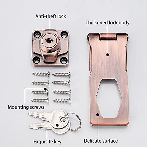 2 Packs Keyed Hasp Locks Twist Knob Keyed Locking Hasp for Small Doors, Cabinets and More,Stainless Steel Steel, Hasp Lock Catch Latch Safety Lock Door Lock with Keys (4inch, Copper)-CubbioJoy