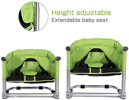 Booster Seat for Dining Table: Portable Toddler Booster Chair with Safety Buckle and Height Adjustable, Foldable Baby Feeding Chair, Kids High Chair Booster Seat for Kitchen Home Travel - Green-CubbioJoy