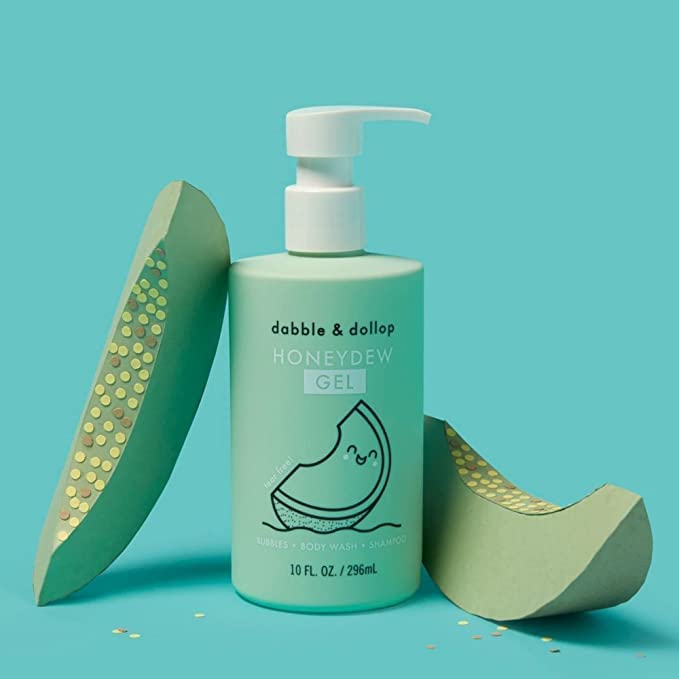 Dabble & Dollop Honeydew Melon Body Wash & Shampoo – 3-in-1 Natural Bubble Bath for Kids, Made in USA, No Parabens or Sulfates, Vegan, Gluten-Free, Tear-Free (10oz, Pack of 2)-CubbioJoy