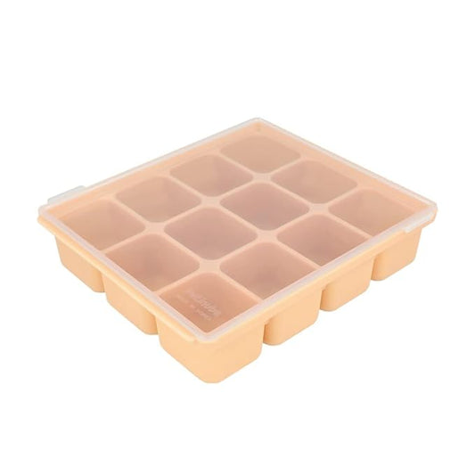 Baby Food Storage Silicone Cubes with Clip-On Lid Freezer Tray Baby Food Soups Purees Ice Easy and Safe Design Made in Korea(12 Sand Beige)-CubbioJoy