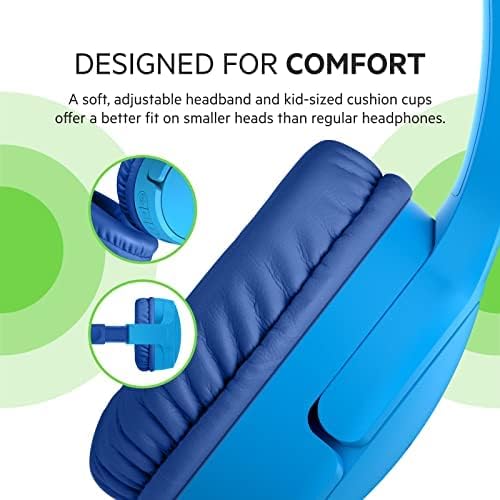 Belkin SoundForm Mini - Wireless Bluetooth Headphones for Kids with 30H Battery Life, 85dB Safe Volume Limit, Built-in Microphone - Kids On-Ear Earphones for iPhone, iPad, Fire Tablet & More - Blue-CubbioJoy