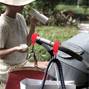 Baby Stroller Hooks Bag Hooks for Hanging Diaper Bags Multipurpose Hooks for Grocery Shopping Bags Premium Vegan Leather Pram Straps 2 Pcs (red)-CubbioJoy