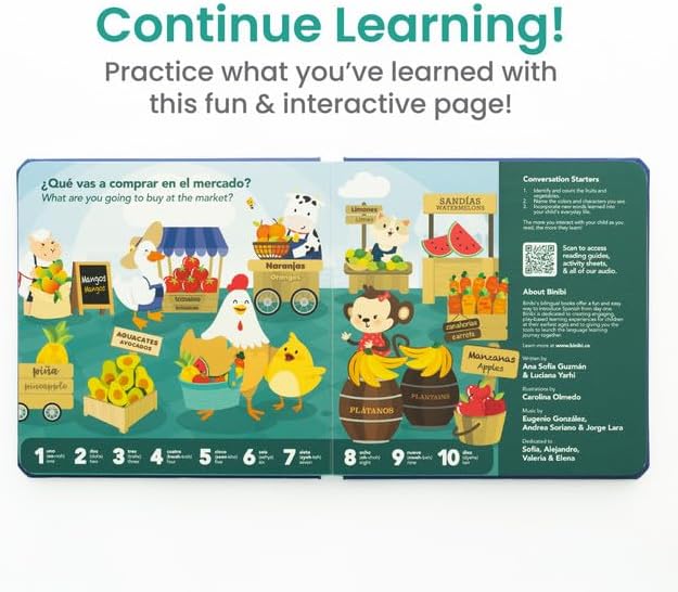 Binibi Spanish Musical Book - Counting at The Market | Bilingual Children's Book for Babies & Toddlers 1-3 | Libro en Espanol para Bebes-CubbioJoy
