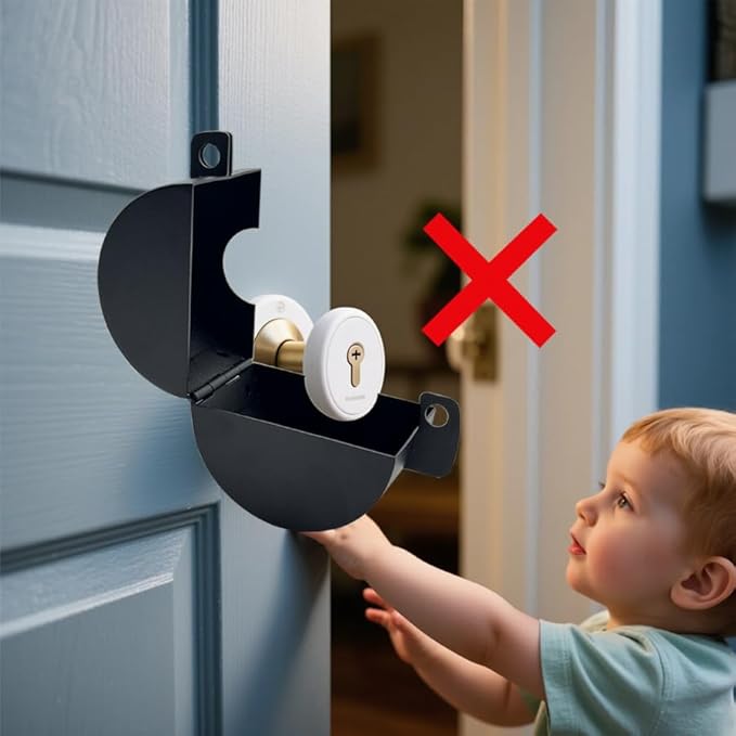 Door Knob Lockout Device with Password Lock and Key Lock Prevents Operating The Knob Cover to Disable Faucet Valve Spigot Dementia Door Locks for Elderly (Silver)-CubbioJoy