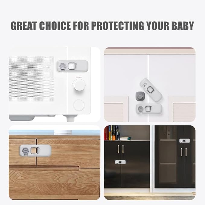 5 Pack Child Proof Refrigerator Lock, QYESWHSR Fridge Locks for Kids with Sticky Adhesive Pads, Child Safety Locks for Doors, RV Refrigerator, Oven Lock Child Safety Baby Cabinet Locks - Grey Updated-CubbioJoy